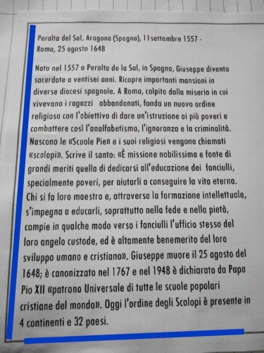 scuole pie - GIUSEPPE CALASANZIO Il Santo della SCUOLA perTUTTI - Classe 5^ Primaria